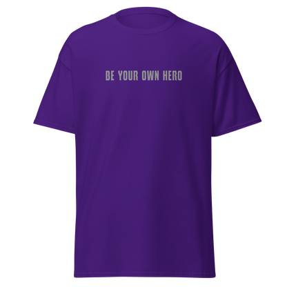 "Be your own here" printed on a purple on an invisible body