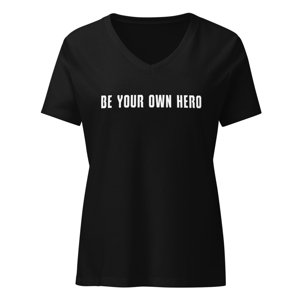 "Be your own here" printed on a solid black blend on an invisible / simulated body
