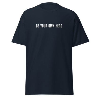 "Be your own here" printed on a navy on an invisible body