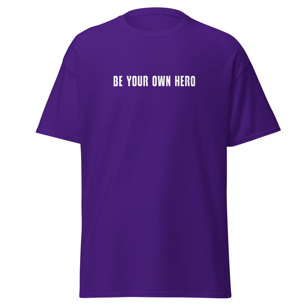 "Be your own here" printed on a purple on an invisible body