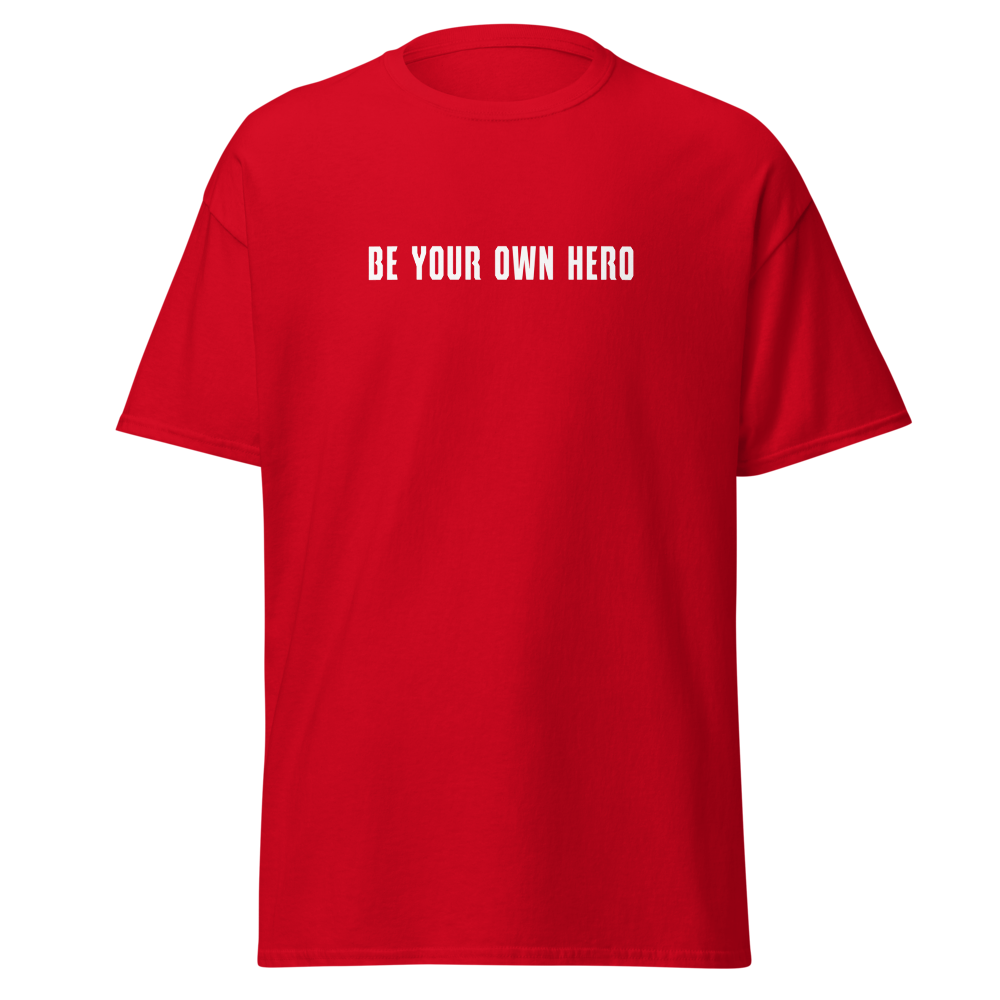 "Be your own here" printed on a red on an invisible body