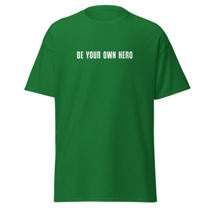 "Be your own here" printed on a turf green on an invisible body