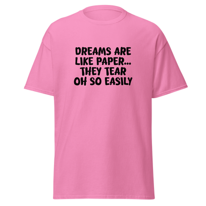 "Dreams are like paper, they tear oh so easily" printed on a azalea on an invisible body