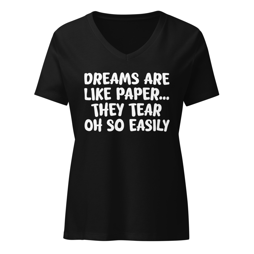 "Dreams are like paper, they tear oh so easily" printed on a solid black blend on an invisible / simulated body