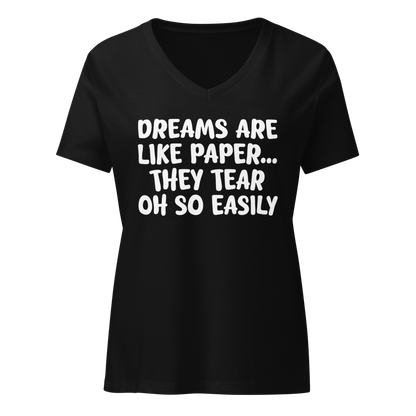 "Dreams are like paper, they tear oh so easily" printed on a solid black blend on an invisible / simulated body