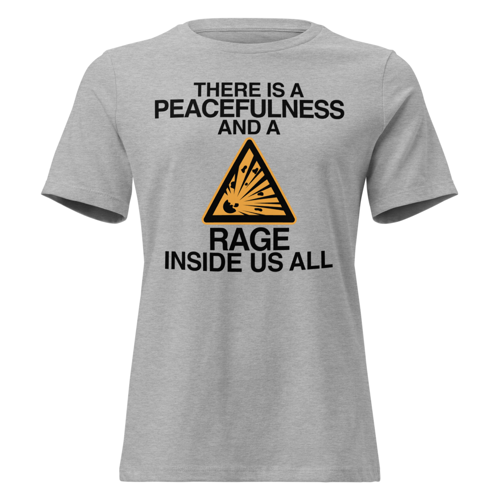 "There is a peacefulness and a rage inside us all" printed on a athletic heather on an invisible / simulated body