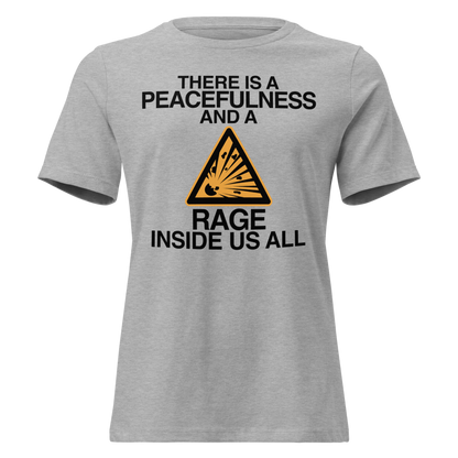 "There is a peacefulness and a rage inside us all" printed on a athletic heather on an invisible / simulated body