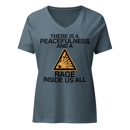 "There is a peacefulness and a rage inside us all" printed on a heather slate on an invisible / simulated body