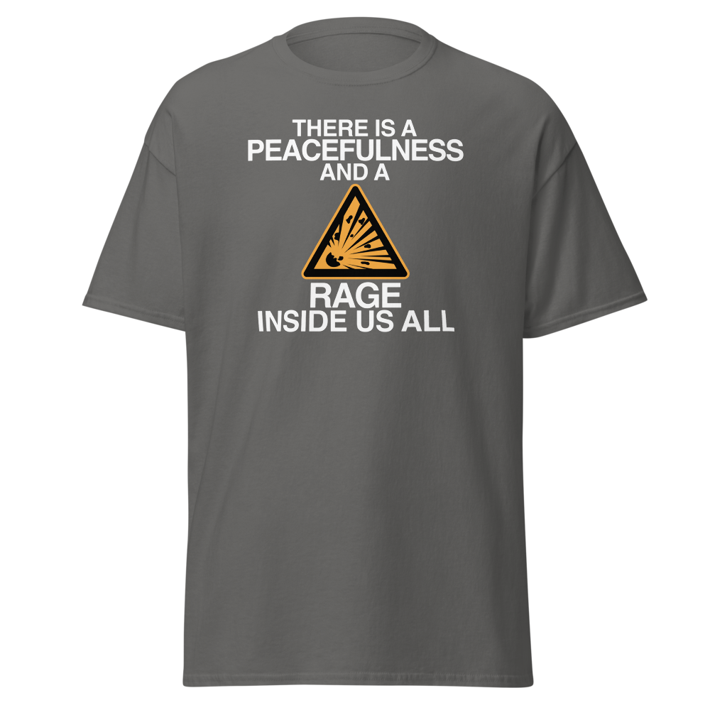 "There is a peacefulness and a rage inside us all" printed on a charcoal on an invisible body