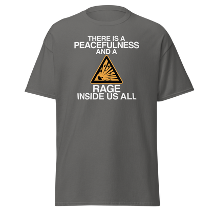 "There is a peacefulness and a rage inside us all" printed on a charcoal on an invisible body