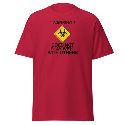 "!Warning! Does Not Play Well With Others" printed on a cardinal on an invisible body