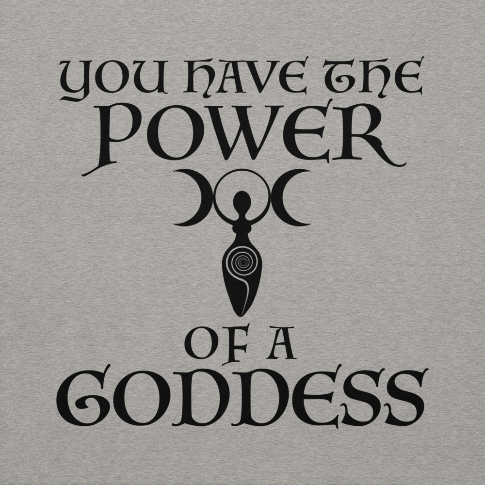 "You have the power of a goddess" printed on a carbon grey background