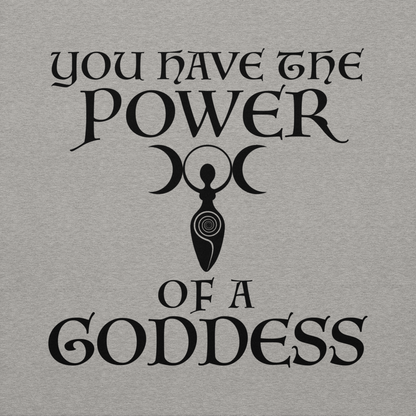 "You have the power of a goddess" printed on a carbon grey background