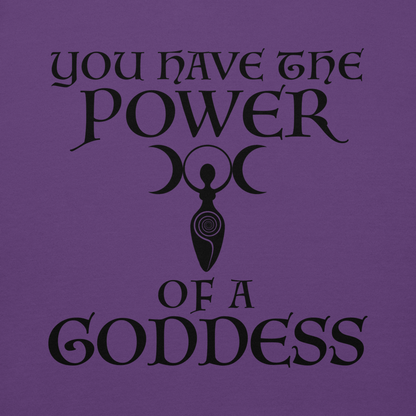 "You have the power of a goddess" printed on a purple background