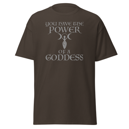 "You have the power of a goddess" printed on a dark chocolate on an invisible body