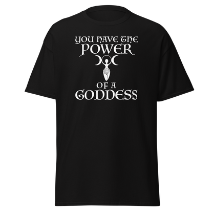 "You have the power of a goddess" printed on a black on an invisible body