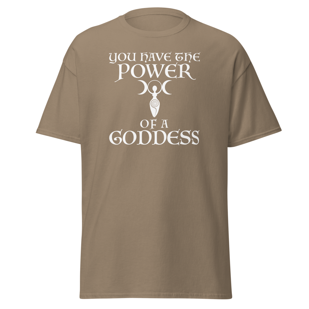 "You have the power of a goddess" printed on a brown savana on an invisible body
