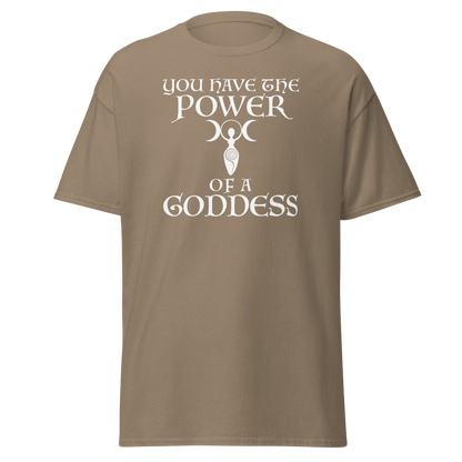 "You have the power of a goddess" printed on a brown savana on an invisible body