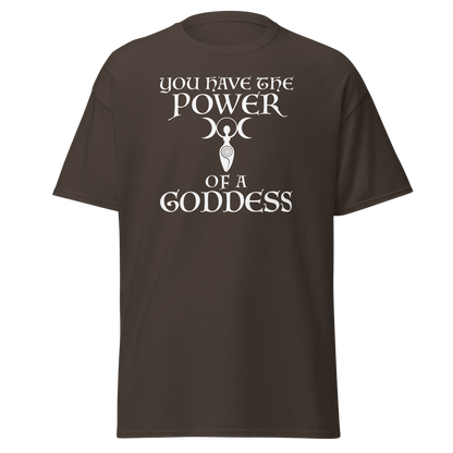 "You have the power of a goddess" printed on a dark chocolate on an invisible body