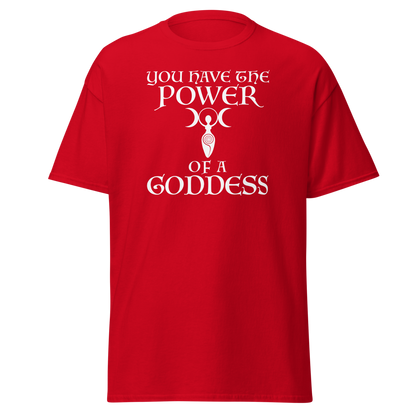 "You have the power of a goddess" printed on a red on an invisible body