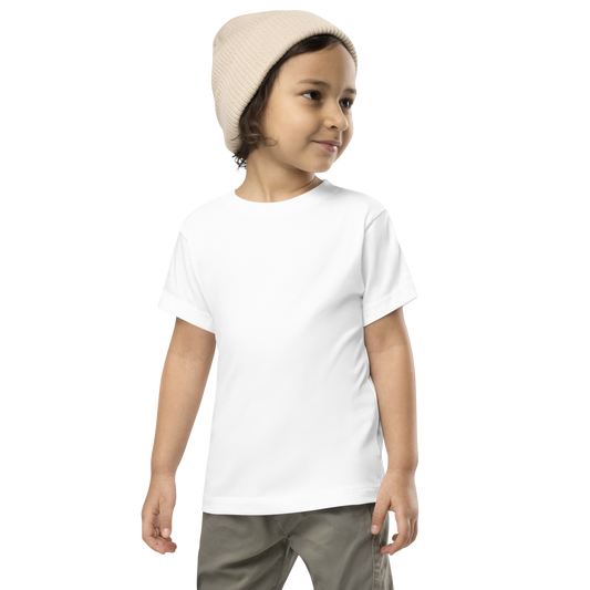 "I'd rather be standing next to my own personal abyss" printed on a white toddler short sleeve tee worn by a male wearing a cap