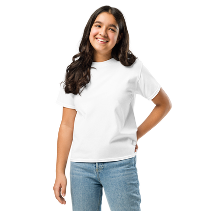 "I'd rather be standing next to my own personal abyss" printed on a white youth classic tee worn by a female