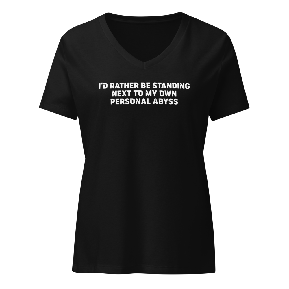 "I'd rather be standing next to my own personal abyss" printed on a solid black blend on an invisible / simulated body