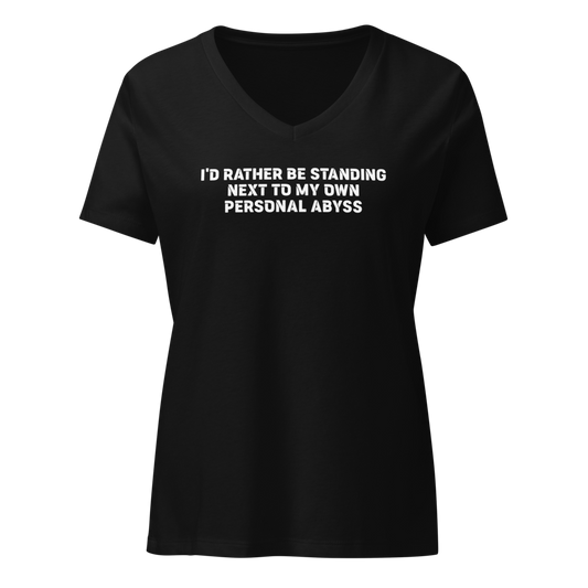 "I'd rather be standing next to my own personal abyss" printed on a solid black blend on an invisible / simulated body