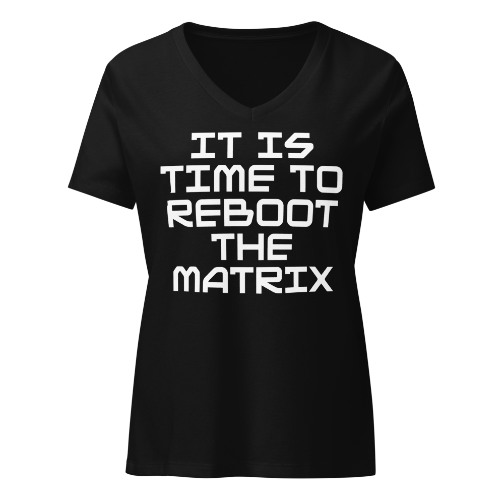 "It's time to reboot the matrix" printed on a solid black blend on an invisible / simulated body