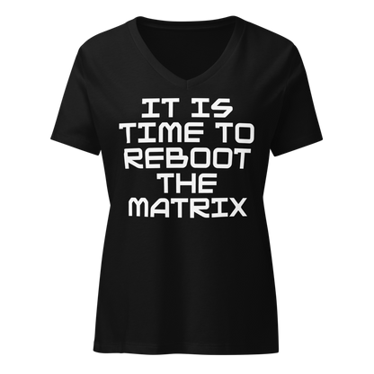 "It's time to reboot the matrix" printed on a solid black blend on an invisible / simulated body