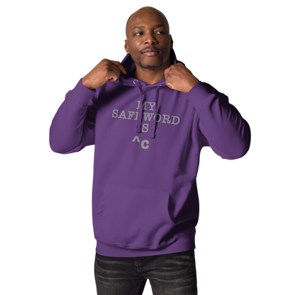 "My Safe Word Is ^C" printed on a purple unisex hoodie worn by a male