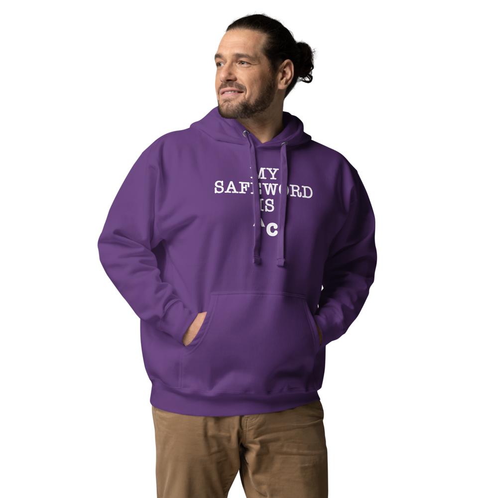 "My Safe Word Is ^C" printed on a purple unisex hoodie worn by a male