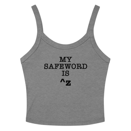 "My Safe Word Is ^Z" printed on a athletic heather women's micro-rib tanktop laying on a flat surface amongst sunglasses and shorts