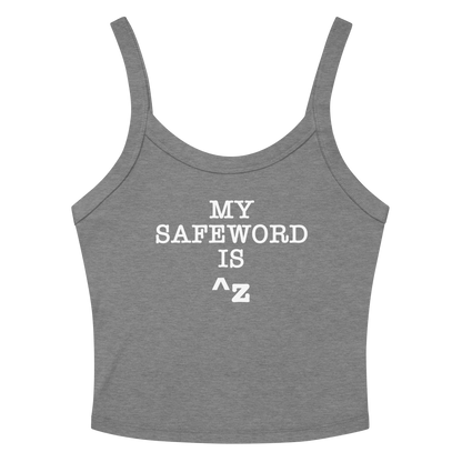 "My Safe Word Is ^Z" printed on a athletic heather women's micro-rib tanktop laying on a flat surface amongst sunglasses and shorts