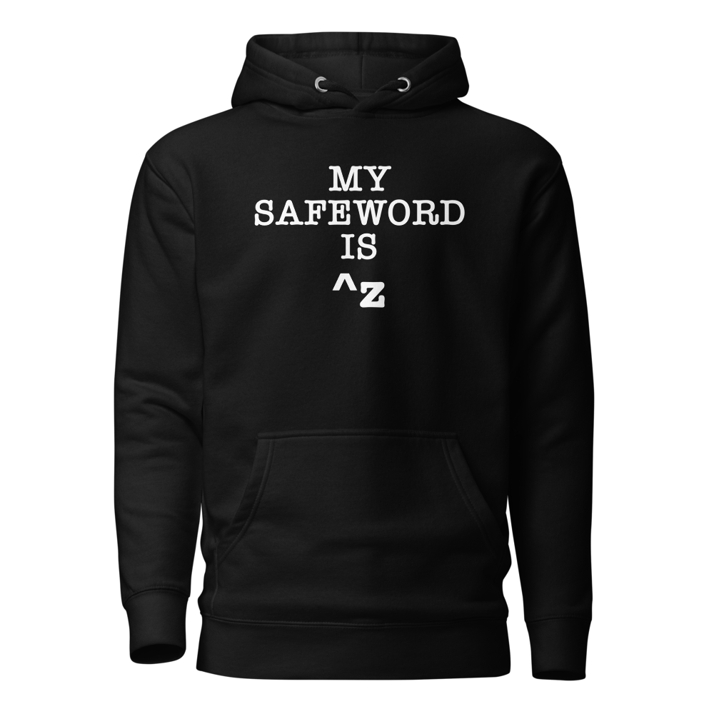 "My Safe Word Is ^Z" printed on a black on an invisible / simulated body