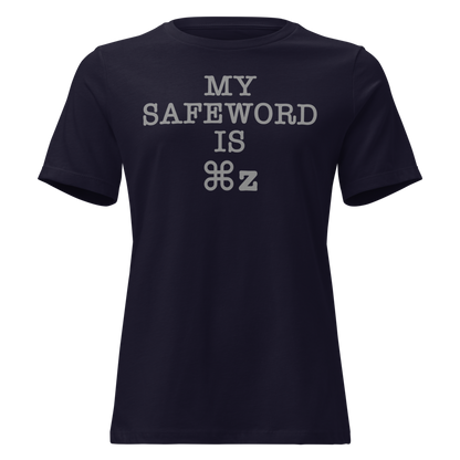 "My Safe Word Is ⌘Z" printed on a navy on an invisible / simulated body