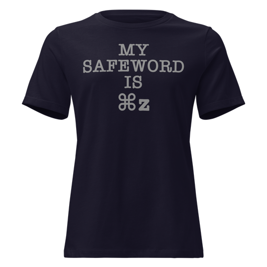 "My Safe Word Is ⌘Z" printed on a navy on an invisible / simulated body
