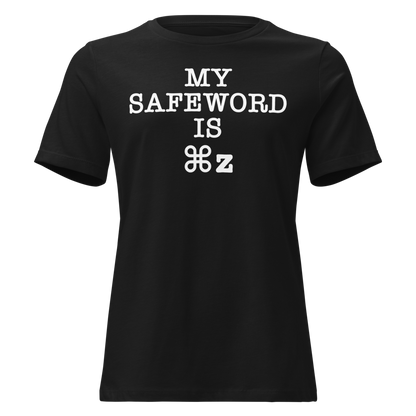 "My Safe Word Is ⌘Z" printed on a black on an invisible / simulated body