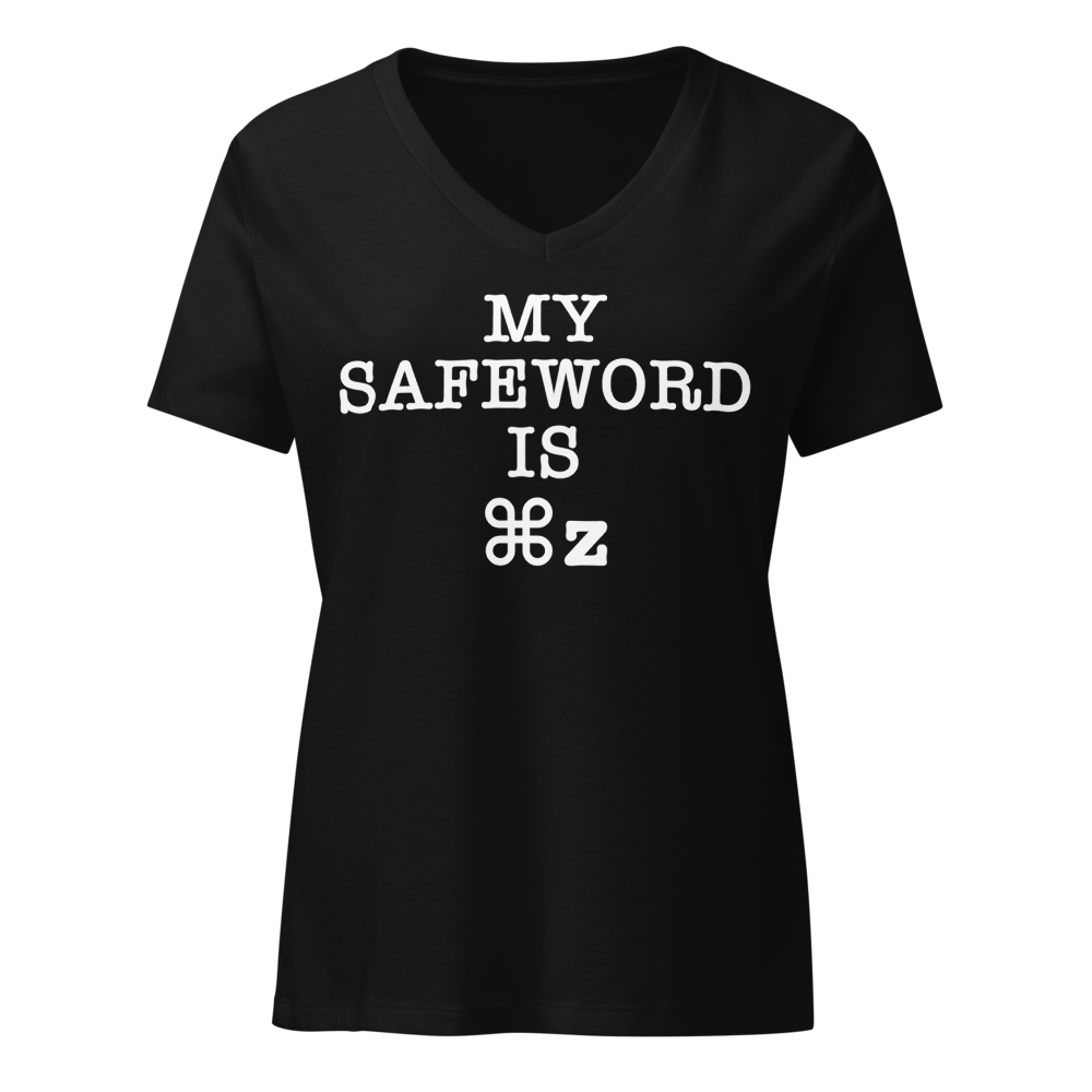 "My Safe Word Is ⌘Z" printed on a solid black blend on an invisible / simulated body
