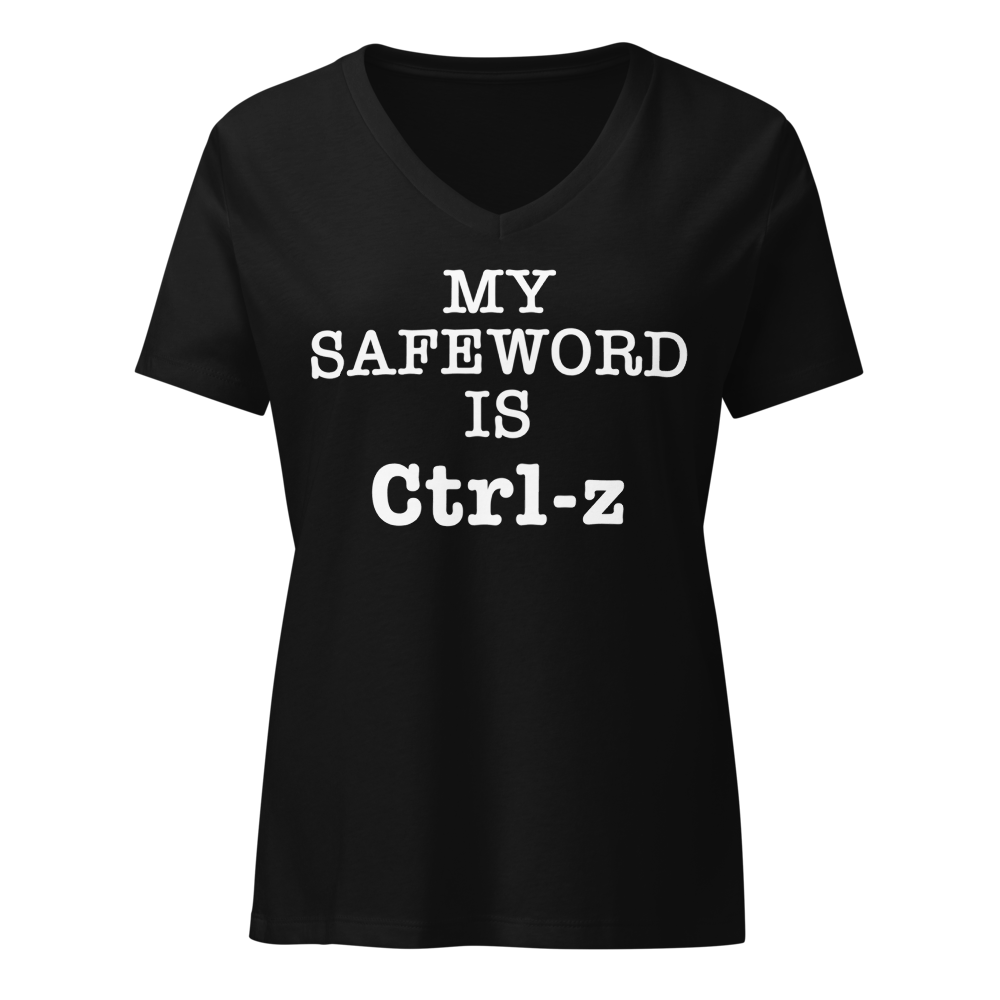 "My Safe Word Is Ctrl-Z" printed on a solid black blend on an invisible / simulated body