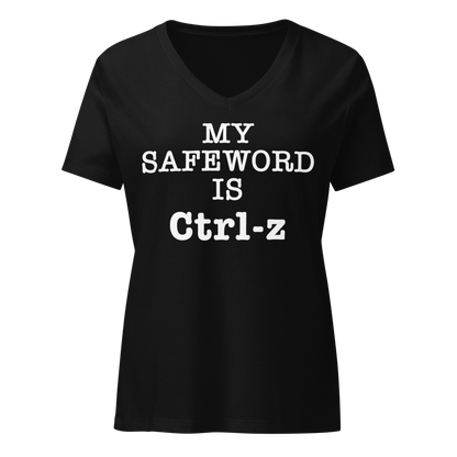 "My Safe Word Is Ctrl-Z" printed on a solid black blend on an invisible / simulated body