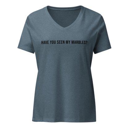 "Have you seen my marbles?" printed on a heather slate on an invisible / simulated body