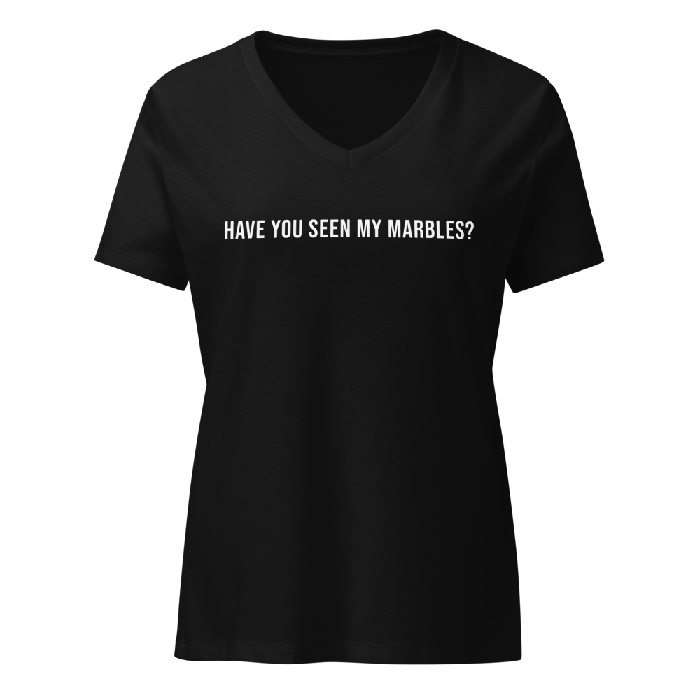 "Have you seen my marbles?" printed on a solid black blend on an invisible / simulated body