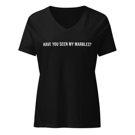 "Have you seen my marbles?" printed on a solid black blend on an invisible / simulated body