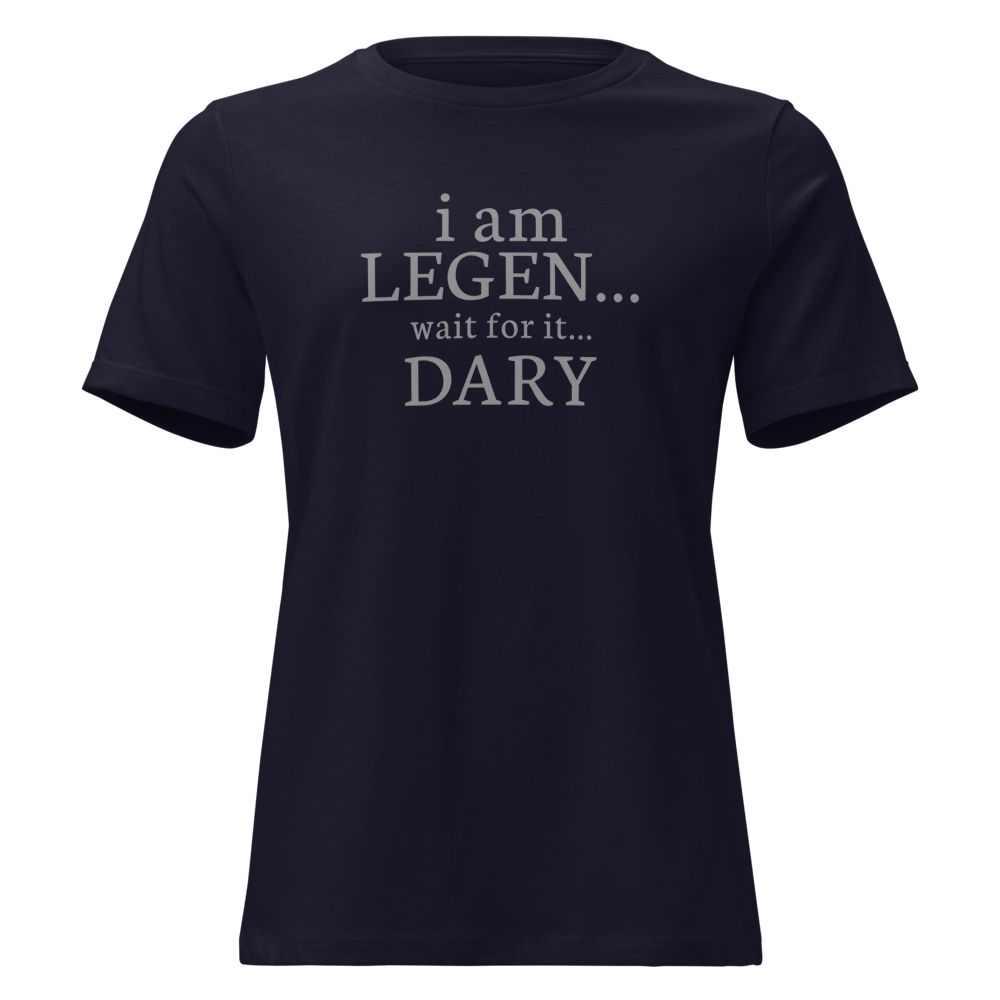 "I Am Legen... Wait For It... Dary" printed on a navy on an invisible / simulated body