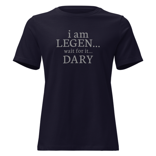 "I Am Legen... Wait For It... Dary" printed on a navy on an invisible / simulated body