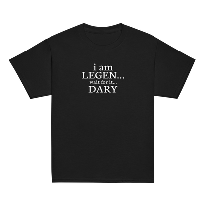 "I Am Legen... Wait For It... Dary" printed on a black youth classic tee laying on a flat surface