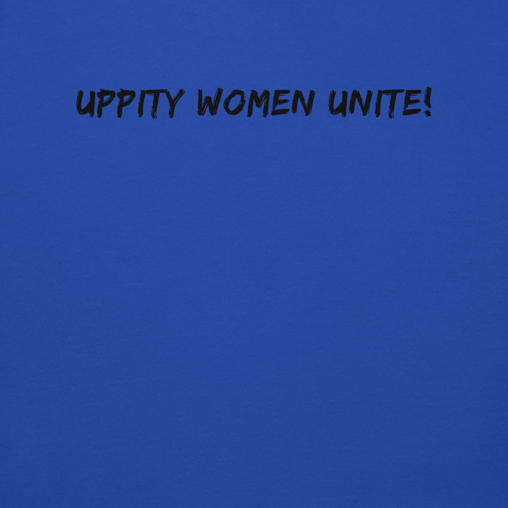 "Uppity Women Unite" printed on a team royal background