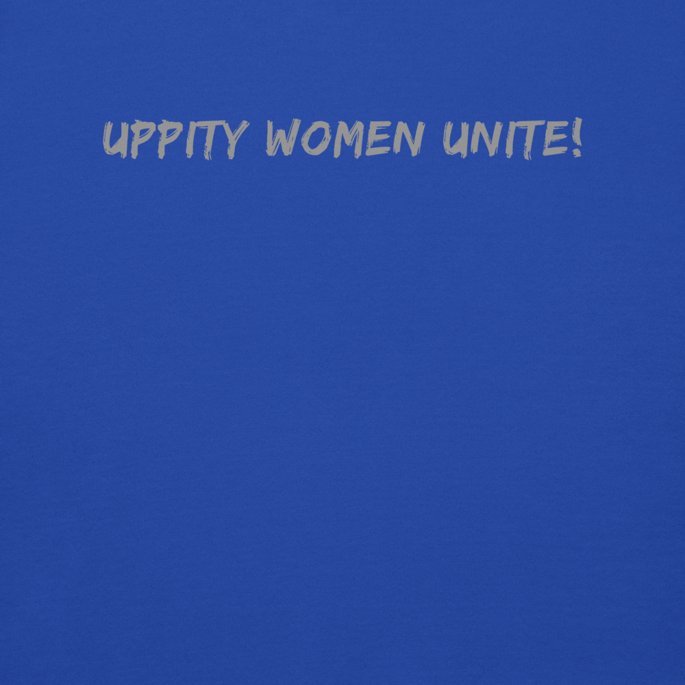 "Uppity Women Unite" printed on a team royal background