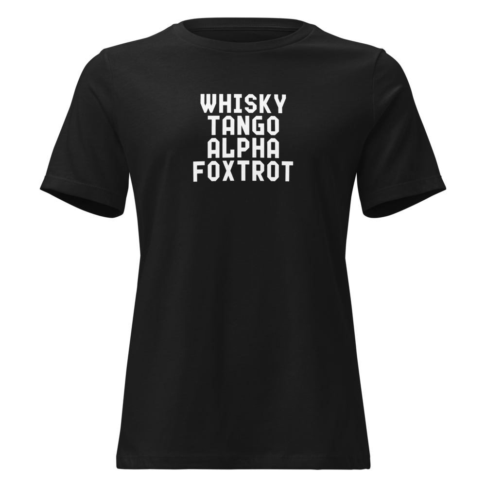 "Whisky Tango Alpha Foxtrot" printed on a black on an invisible / simulated body